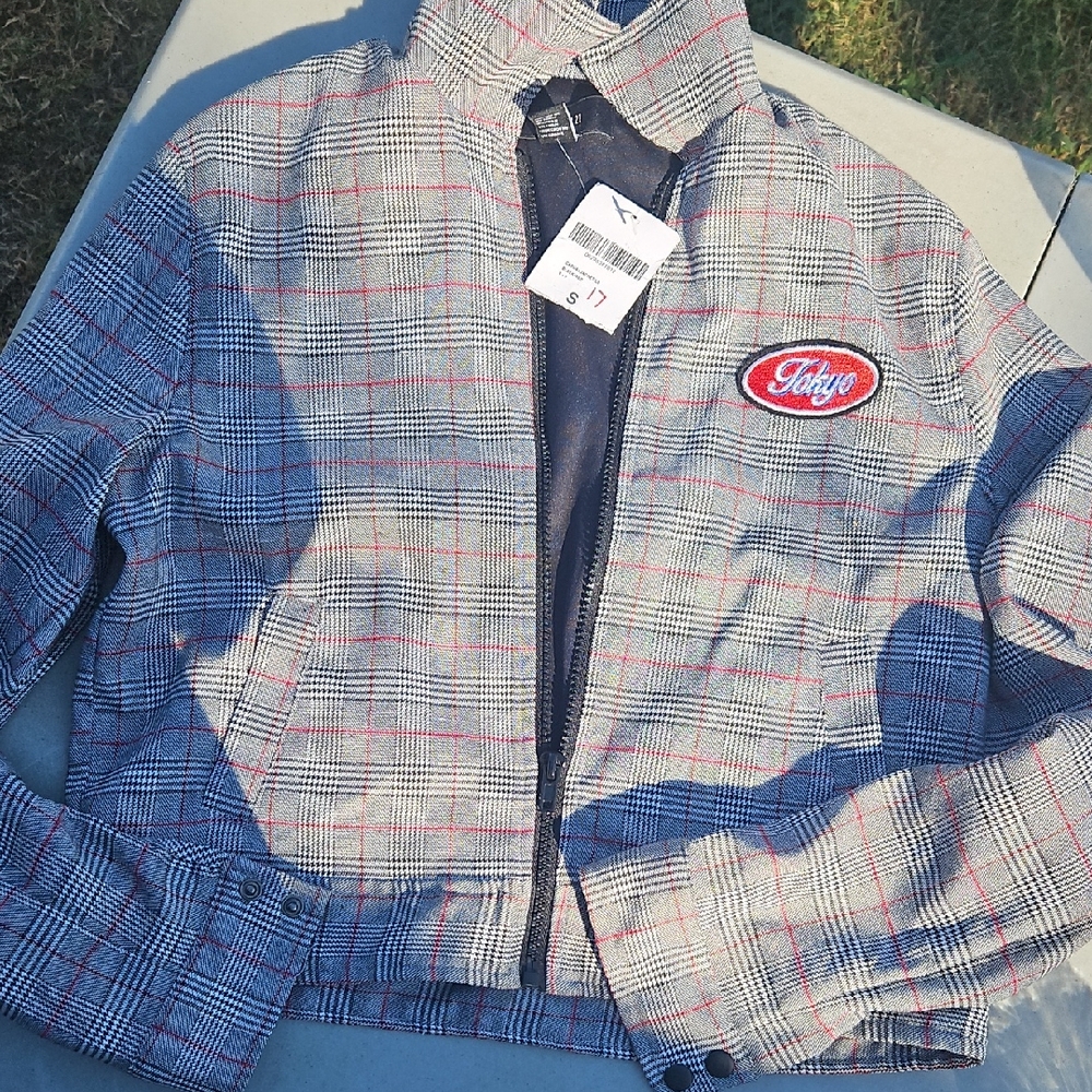 Forever 21 Gray and Red Plaid Varsity Jacket